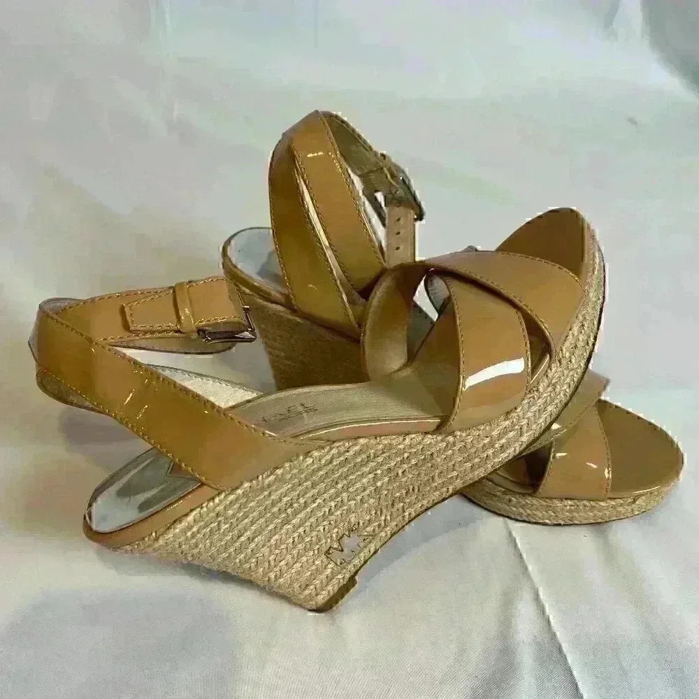 Michael Kors Women's Tan Espadrille Wedge Platform Sandals Size 8M